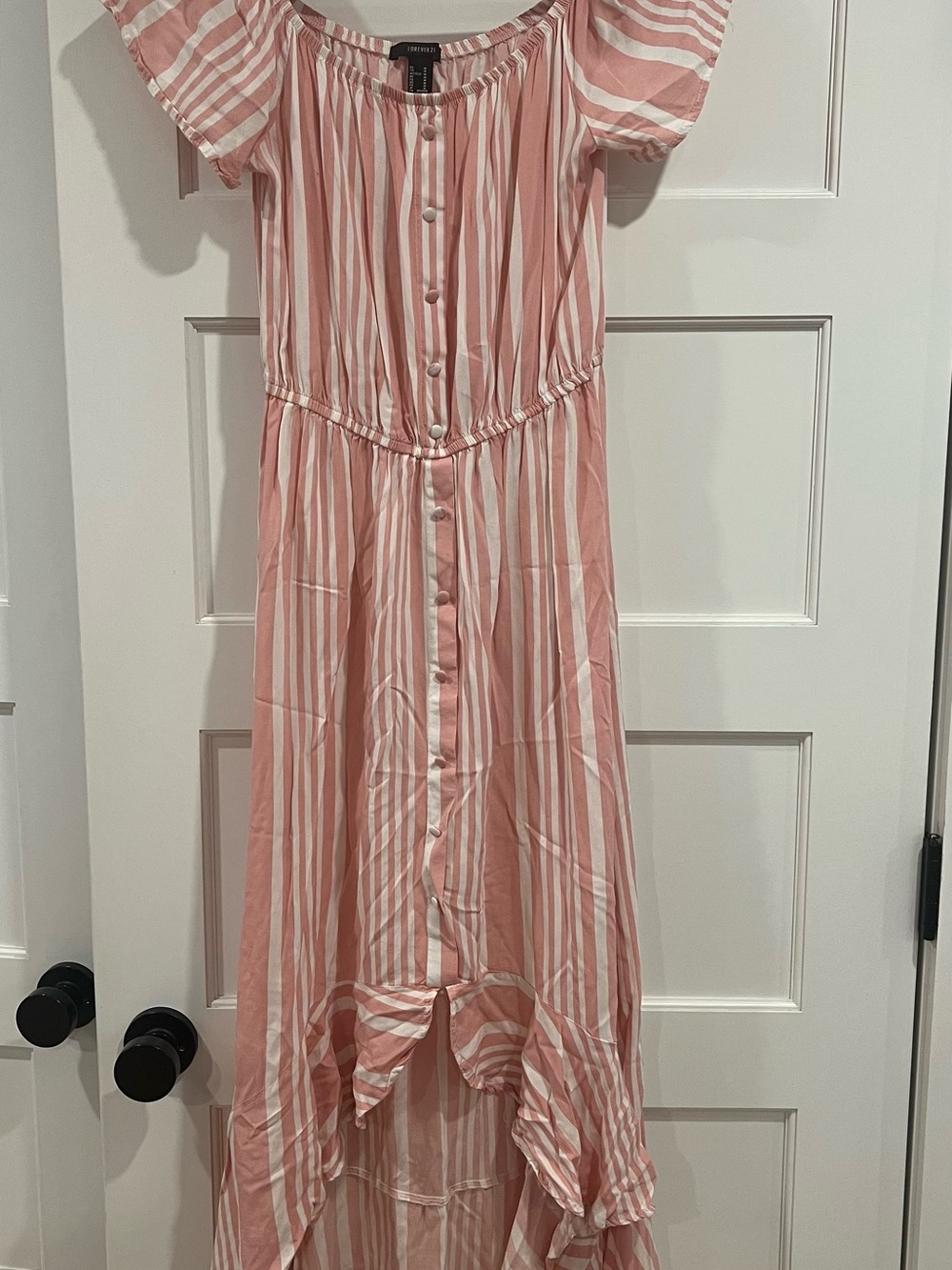 Forever 21 Pink and White Striped High-Low Button Maxi Dress